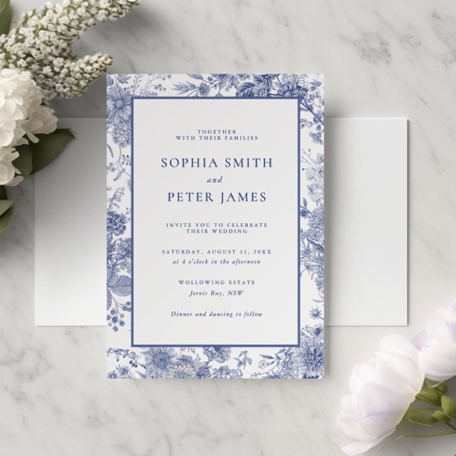 Invitation Elégant Toile Français Jardin Bleu Floral (Créateur téléchargé)