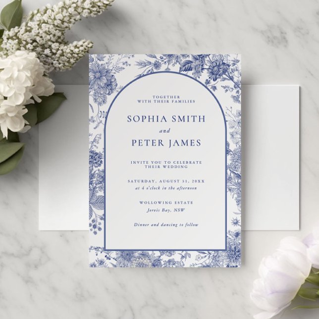 Invitation Elégant Toile Français Jardin Bleu Floral (Créateur téléchargé)