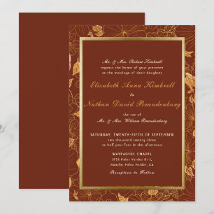 Invitation Élégant Tone Terre Terracotta Gold Floral Mariage
