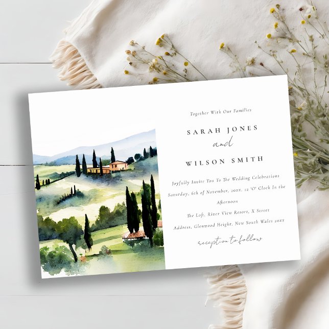 Invitation Elégant Toscane Italie Aquarelle Mariage paysage (Créateur téléchargé)