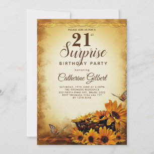 Invitation Élégant tournesol à papillon 21e anniversaire