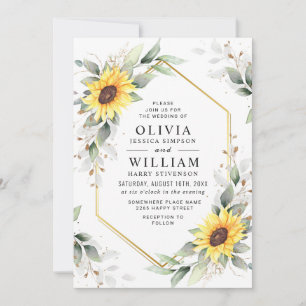 Invitation Elégant Tournesol Aquarelle Mariage