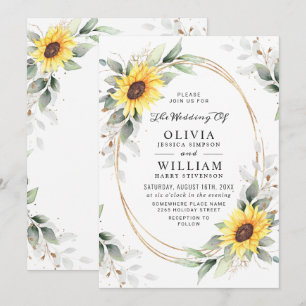 Invitation Elégant Tournesol Aquarelle Mariage
