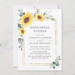 Invitation Elégant tournesol Eucalyptus RÉHEARSAL DÎNER QR