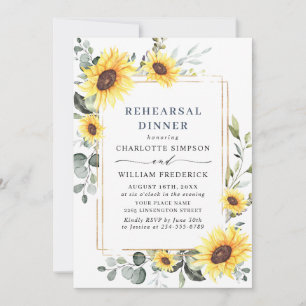 Invitation Elégant tournesol Eucalyptus RÉHEARSAL DÎNER QR