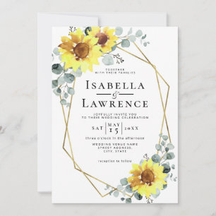 Invitation Élégant tournesol Floral or Mariage géométrique I