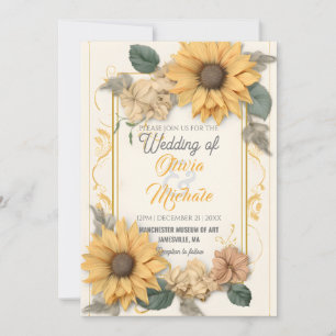 Invitation Elégant Tournesol Neutre Mariage Cadre de verdure