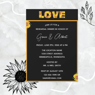 Invitation Élégant tournesol noir arrière-plan amour répétiti