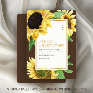 Invitation Elégant tournesol rustique Mariage Brown