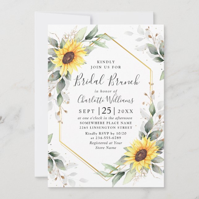 Invitation Élégant Tournesol vert Brunch nuptial floral (Devant)