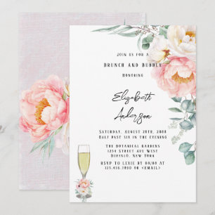 Invitation Elégant tourteau rose Eucalyptus Brunch et Bubbly