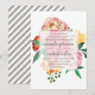 Invitation Elégant tourterelles printanières et fleurs feuill