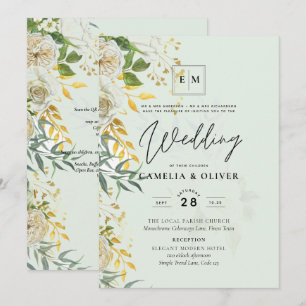 Invitation Elégant tout-en-1 blanc Roses Mariage botanique In