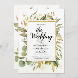 Invitation Élégant tout-en-1 Mariage Feuille or verdoyant