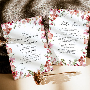 Invitation Elégant tout en un Dusty rose Flowers Mariage