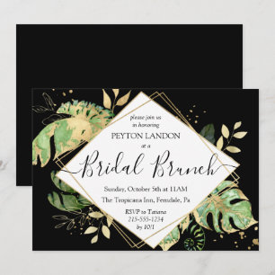 Invitation Elégant Tropical Black & Gold Bridal Brunch Douche