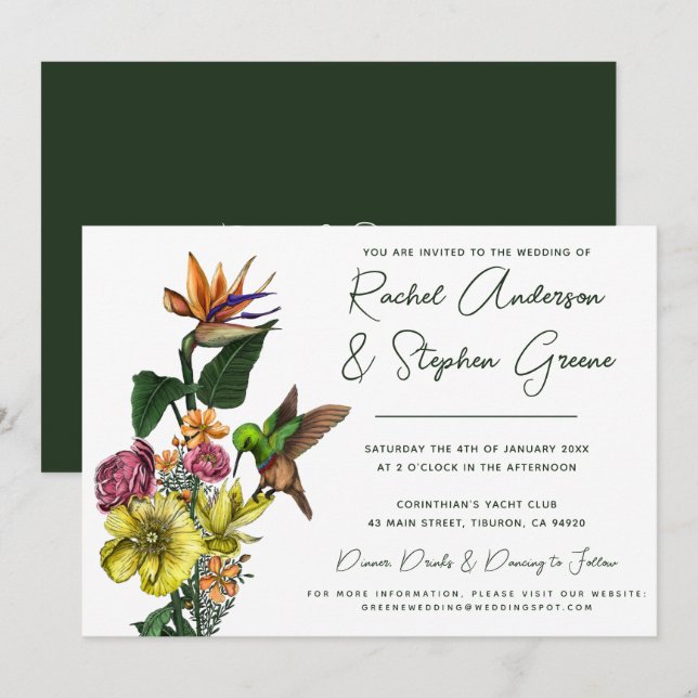 Invitation Élégant Tropical Floral Vert Été Mariage En (Devant / Derrière)