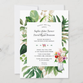 Invitation Elégant Tropical Garden Flowers Mariage Or