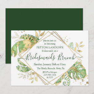 Invitation Elégant Tropical Green & Gold Bridesmaids Brunch