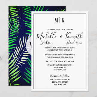 Invitation Elégant Tropical Print & Modern Typography Mariage