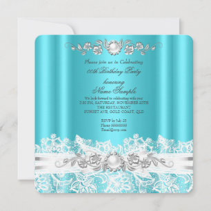 Invitation Elégant Turquoise Bleu Blanc dentelle Bijou Bow An