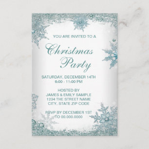 Invitation Élégant Turquoise Blue Snowflake fête de Noël RSVP