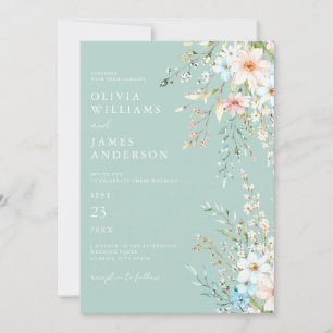 Invitation Élégant Turquoise Boho Chic Fleur sauvage Floral M
