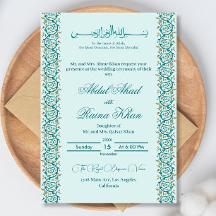 Invitation Elégant Turquoise et bleu ciel islamique arabe Nik