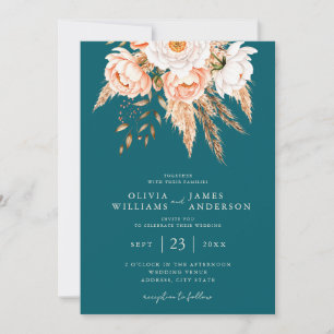 Invitation Elégant Turquoise foncé Boho Chic Fall Floral Mari