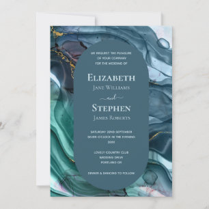 Invitation Élégant Turquoise & Gold Agate Mariage