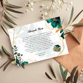 Invitation Élégant Turquoise & Gold Floral Graduation Merci