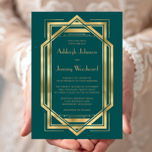 Invitation Élégant Turquoise Gold Vintage 1920 Déco Mariage