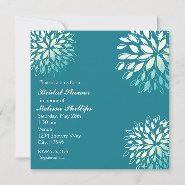Invitation Elégant Turquoise Turquoise Silver Floral Invitati (Devant)