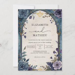 Invitation Élégant Turquoise violet Mariage botanique floral