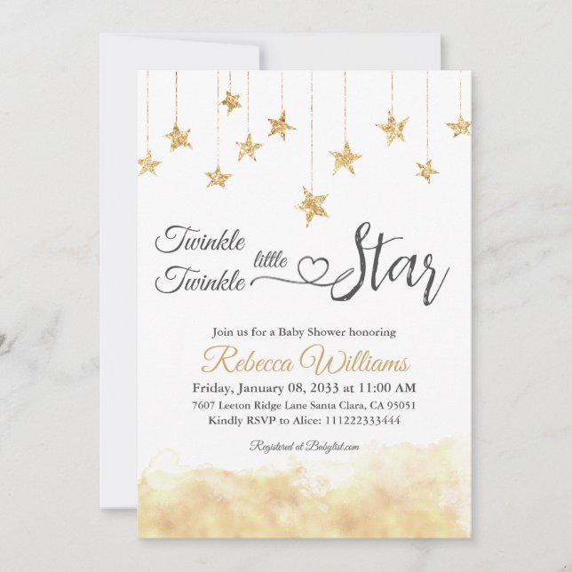 Invitation Elégant Twinkle Little Star Gold Cloud Baby shower (Devant)