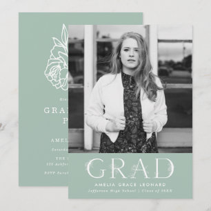 Invitation Élégant type floral Mint Green Graduation Party
