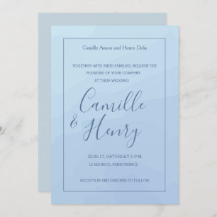 Invitation Elégant type pastel bleu gris aquarelle mariage