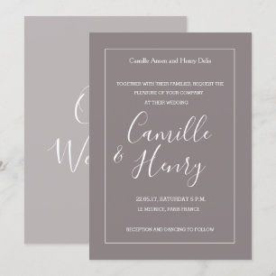 Invitation Elégant type taupe gris blanc cadre moderne mariag