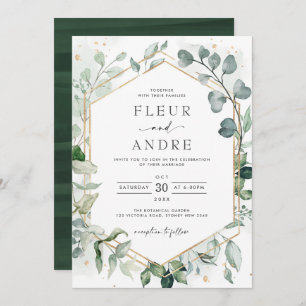 Invitation Elégant verdure Eucalyptus Mariage géométrique or