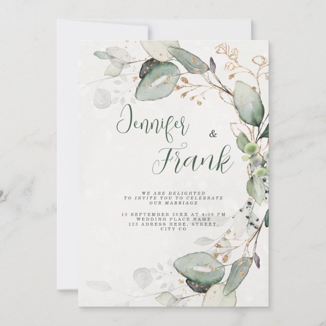 Invitation Élégant verdure Rustique Eucalyptus Floral Mariage (Devant)