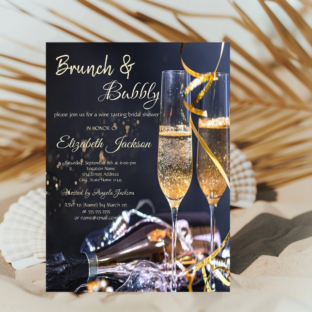 Invitation Élégant verre de champagne Brunch & Bousseline (Créateur téléchargé)