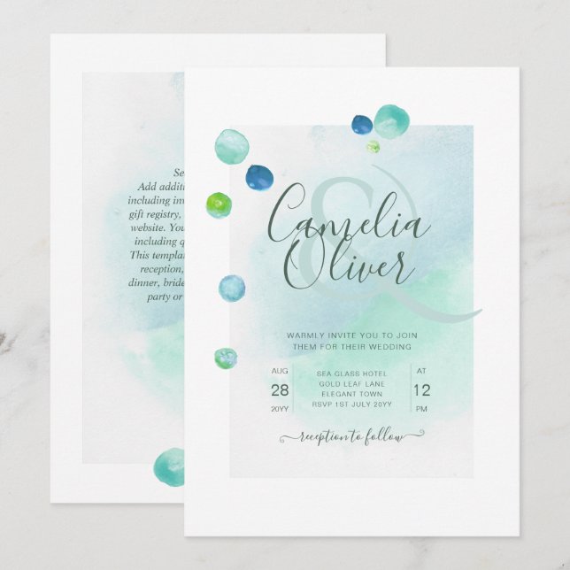 Invitation Elégant verre de mer Aquarelle Boho Mariage Invita (Devant / Derrière)