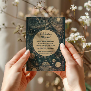 Invitation Élégant Vert Argent Tarot Mariage Anniversaire