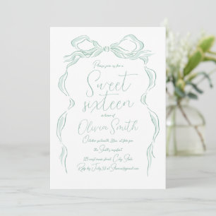 Invitation Elégant vert clair main tiré Sweet sixteen Bow