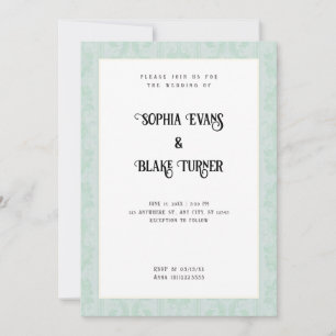 Invitation Elégant vert damassé traditionnel blanc Mariage
