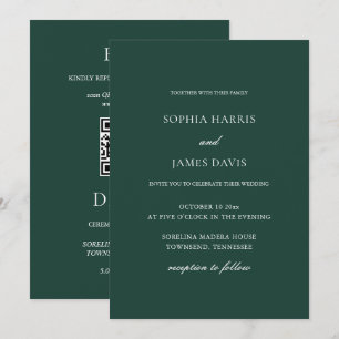 Invitation Élégant vert émeraude Mariage minimal tout en un