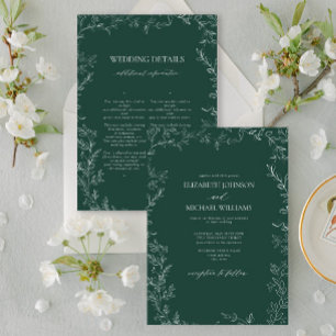 Invitation Élégant Vert Émeraude Minimal Détails de Feuille d