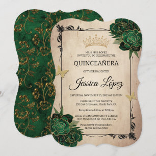 Invitation Elegant Vert et Or Quinceañera Rustique Anniversai