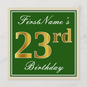 Invitation Elégant, Vert, Faux Or 23ème anniversaire + Nom