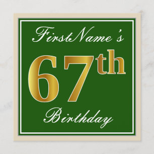 Invitation Elégant, Vert, Faux Or 67ème anniversaire + Nom